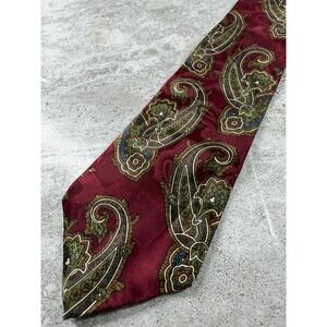 Don Loper Tie Mens One Size Red Pointed Paisley Woven 100% Silk Classic